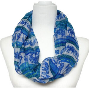 Womens Infinity Scarf Hijab Wrap Blue White Elephant Print Chevron Ikat 35x20